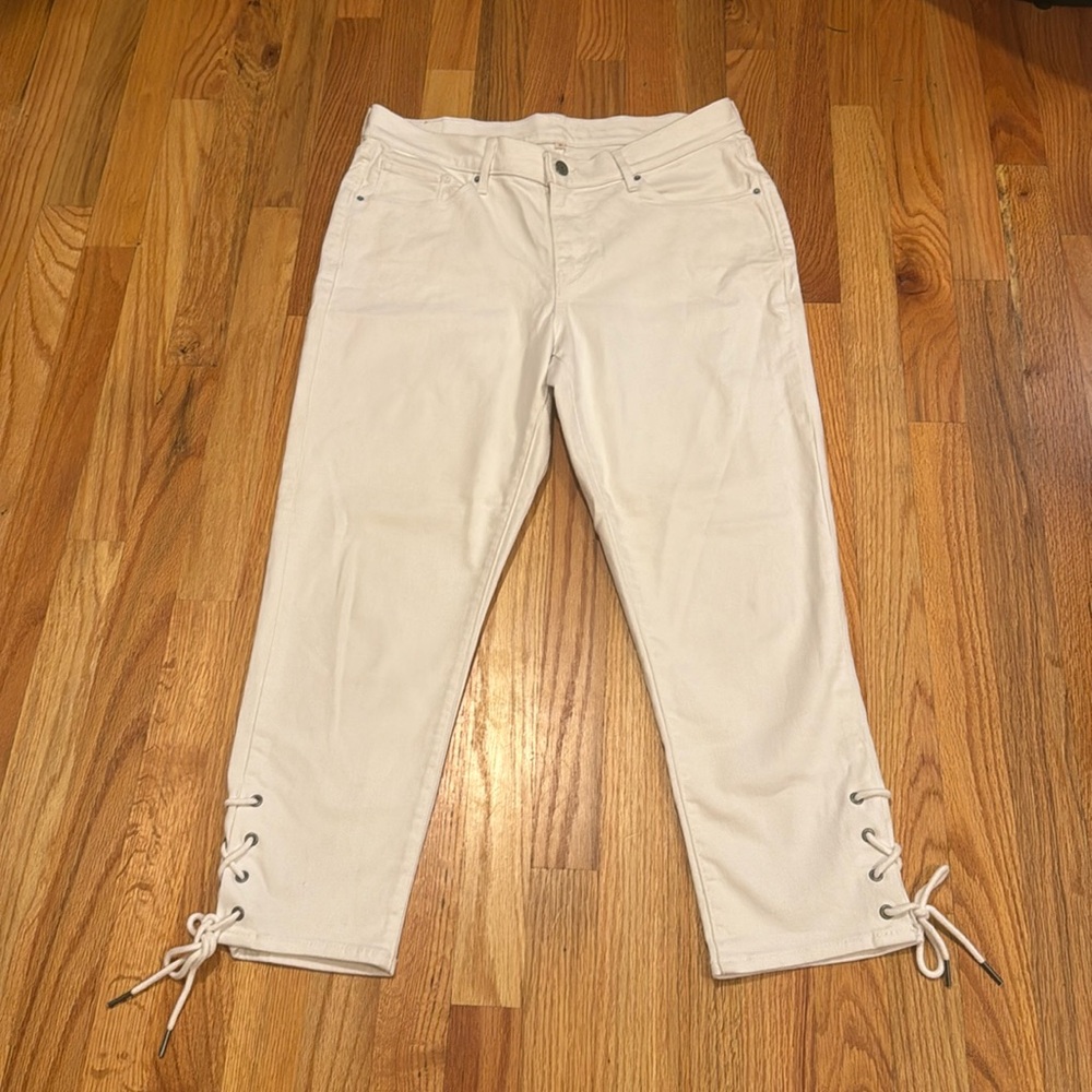 Levi's White Crop Lace Up Hem Jeans High Rise